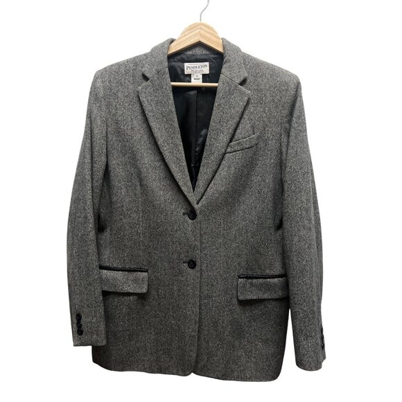 Pendleton Vintage 90's Y2K Gray Chevron Wool Black Faux Leather Trim Professiona - Picture 2 of 8